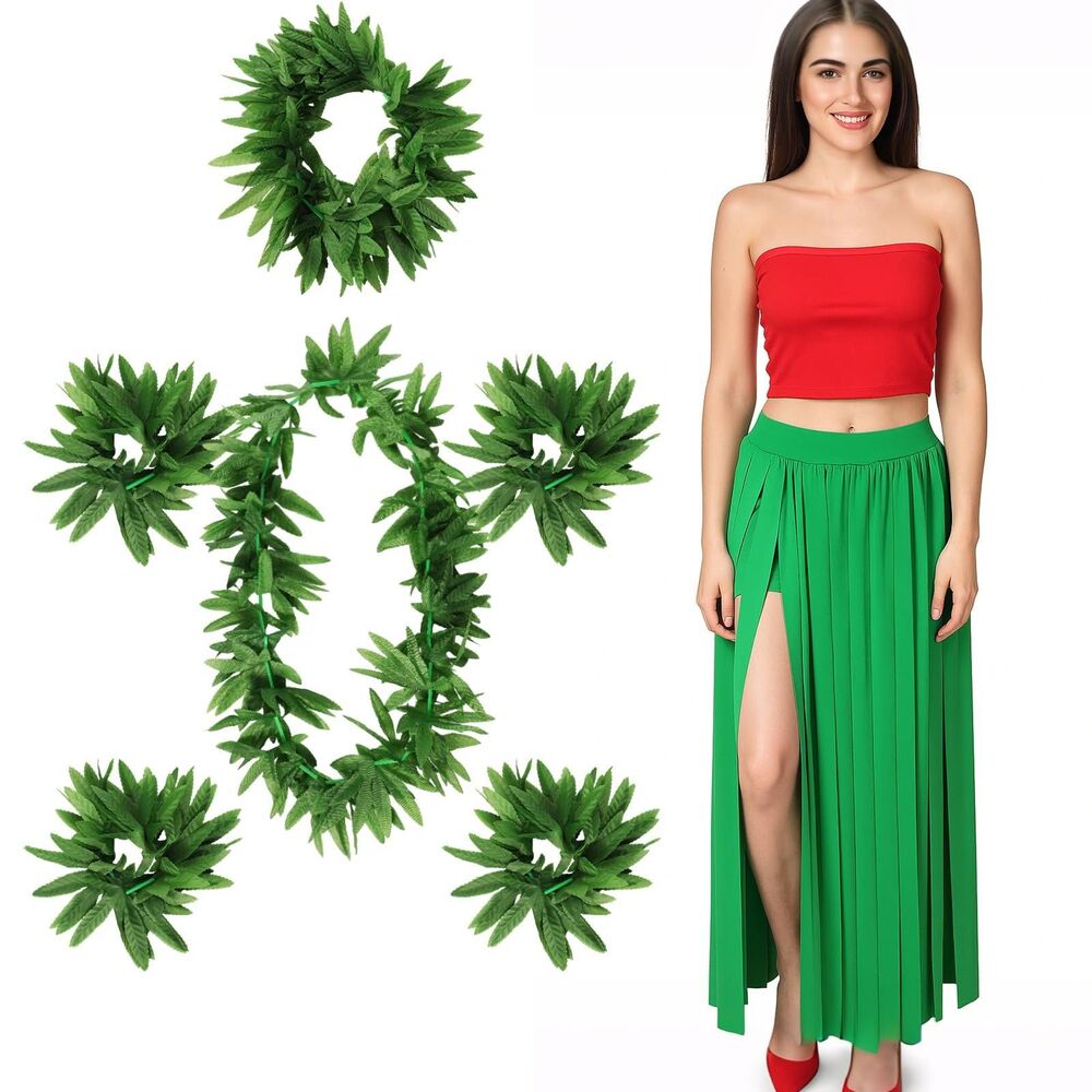 Breathffy 8 Pc Hawaiian Hula Skirt Costume Set Women Large Luau Tank Top Leis